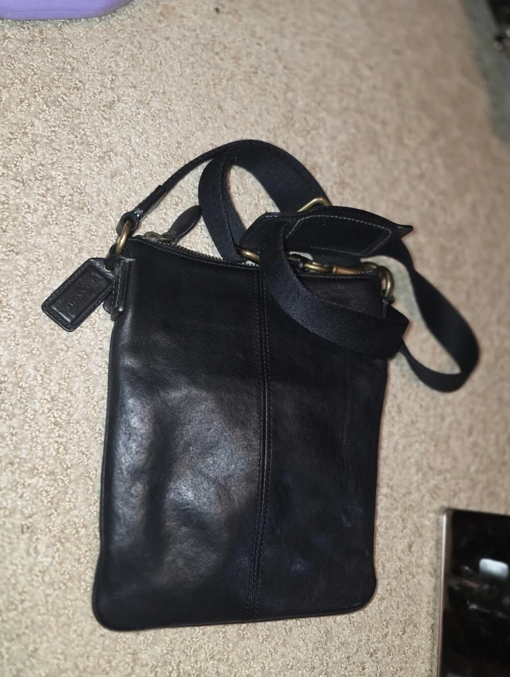 Coach Black Leather LEGACY STRIPE Crossbody with Brass Turn-Lock  VERY GOOD Y2k